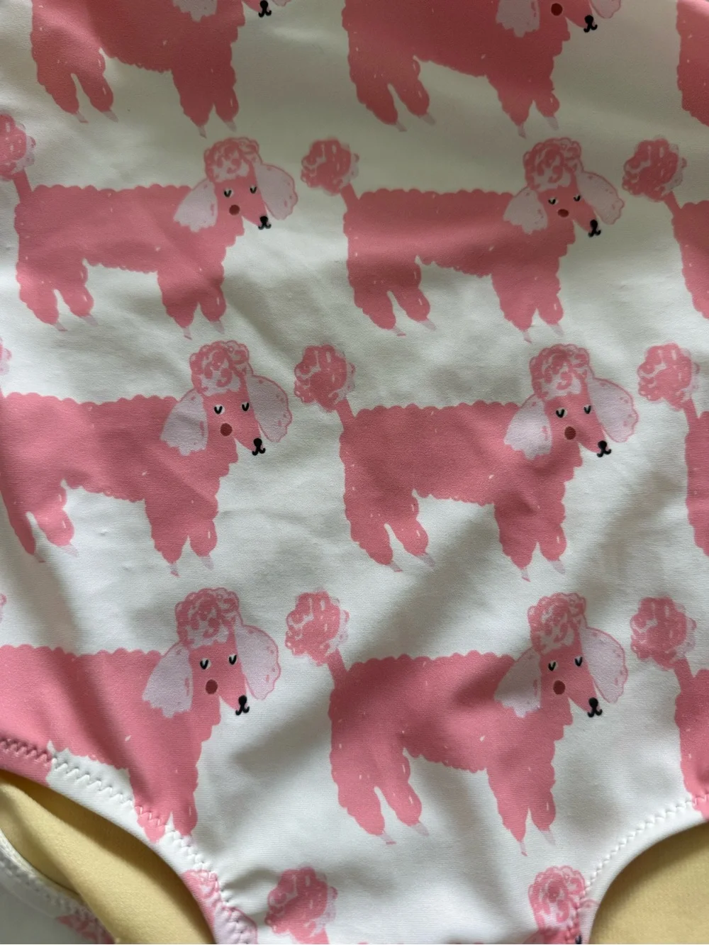 Pink Chicken Poodle Print Girls One-Piece Swimsuit